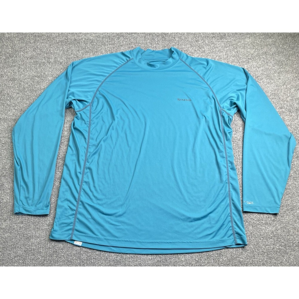 Simms SolarFlex Shirt Mens XL Blue Long Sleeve Fishing Performance UPF‎ Sun Tee